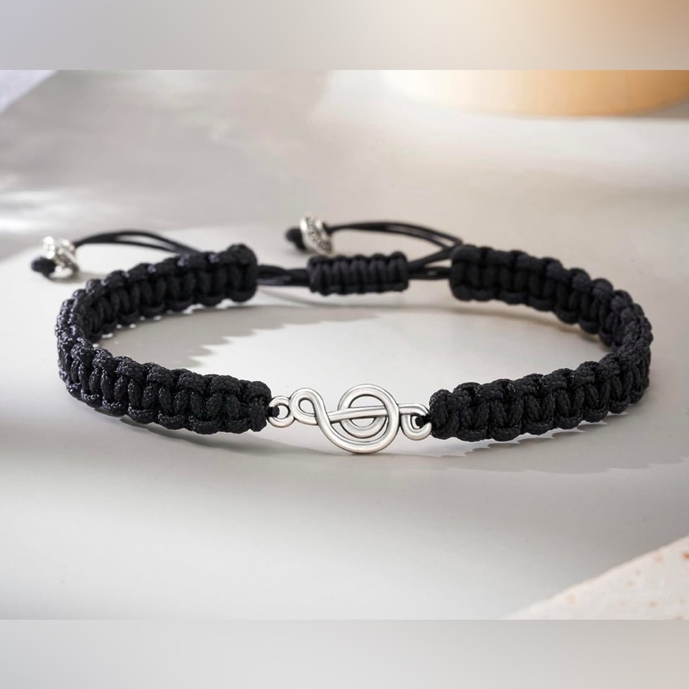 Music Is Life Rope Bracelet Black Unisex Men Women Teen Adjustable
